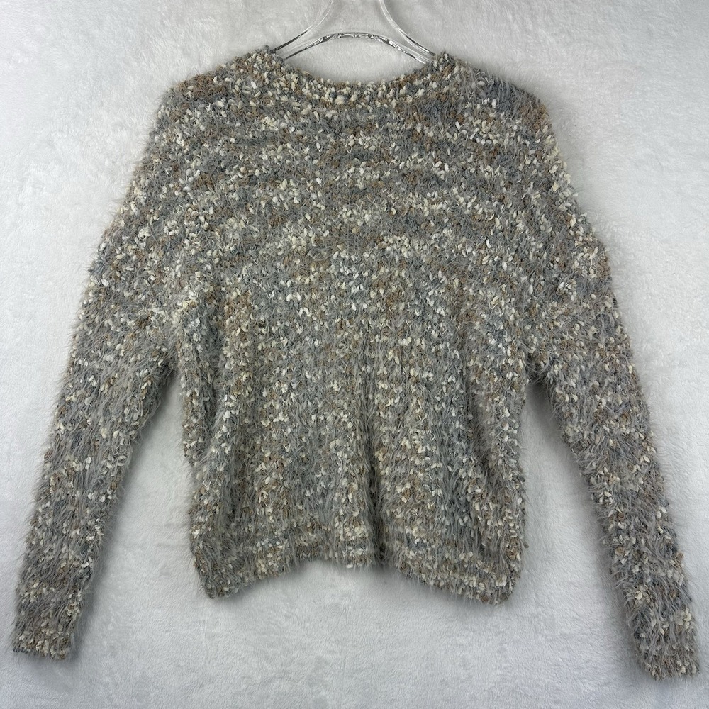 Sadie & Sage M Womens Sweater Pullover Soft Knit Gray Long‎ Sleeve Strap Accent
